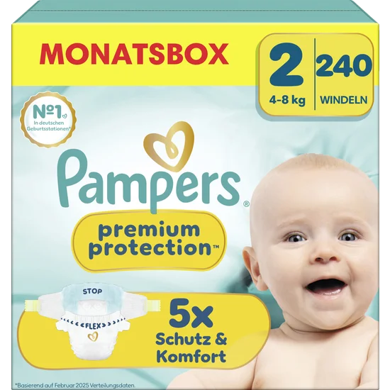 Premium Protection Windeln Gr. 2 Mini (4-8 kg) Monatsbox 240 Stück