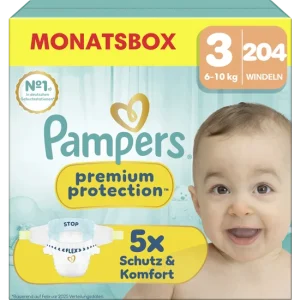 Premium Protection Windeln Gr. 3 Midi (6-10 kg) Monatsbox 204 Stück
