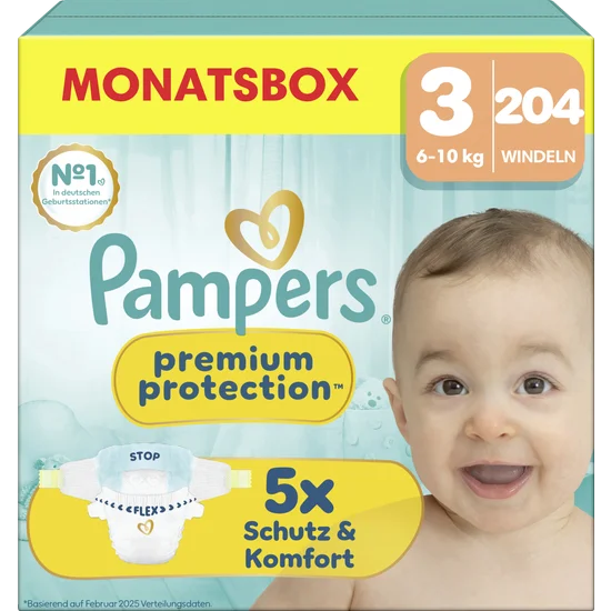 Premium Protection Windeln Gr. 3 Midi (6-10 kg) Monatsbox 204 Stück